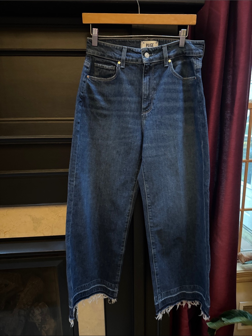PAIGE Dark Blue High-Rise Wide Leg Cropped Jeans sz 29